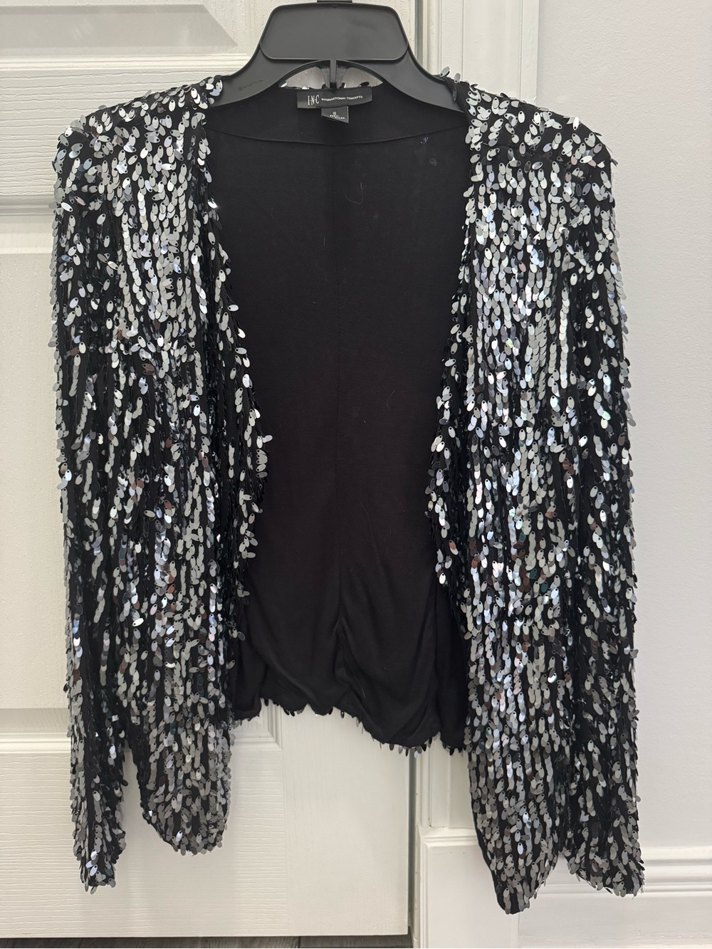 INC International Concepts Black Sequin Open-Front Women's jacket